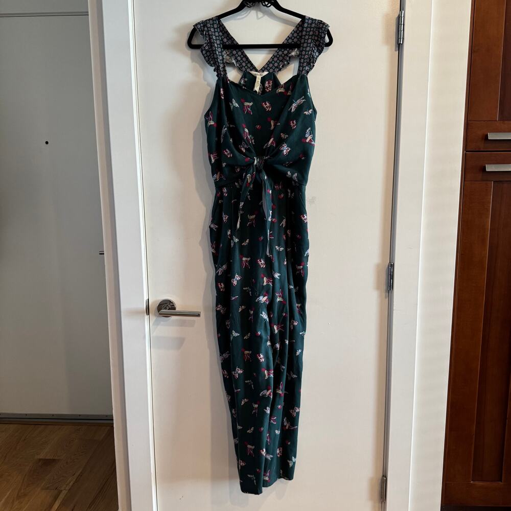 Matilda Jane Evergreen Dream Jumpsuit Teal Green Print Ruffle Sleeveless Sz S - Picture 2 of 10